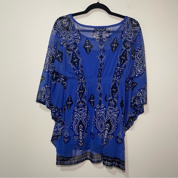 INC International Concepts Blue Sheer butterfly Paisley Boho Top Women’s Size L - Picture 5 of 6